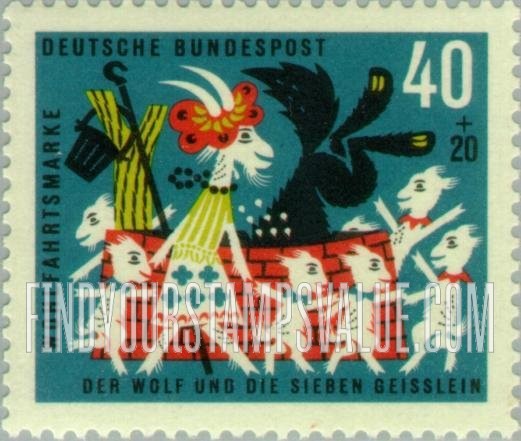 FindYourStampsValue: SEMI-POSTAL - Various Scenes from the Grimm Brothers' “The Wolf and the Seven Kids”: Fairy Tale Type of 1960