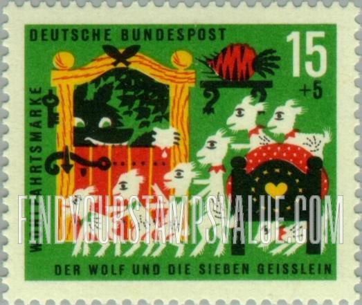 FindYourStampsValue: SEMI-POSTAL - Various Scenes from the Grimm Brothers' “The Wolf and the Seven Kids”: Fairy Tale Type of 1960