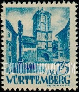 FindYourStampsValue: WURTTEMBERG - Town Gate of Wangen (Allgäu)