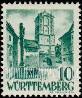 FindYourStampsValue: WURTTEMBERG - Town Gate of Wangen (Allgäu)