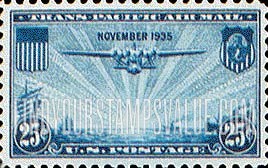 FindYourStampsValue: TRANSPACIFIC - The "China Clipper" over the Pacific, 25c