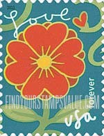 FindYourStampsValue: GARDEN OF LOVE - Red Flower, Self-Adhesive stamp