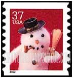 FindYourStampsValue: CHRISTMAS - Snowman with Pipe, Coil Stamp