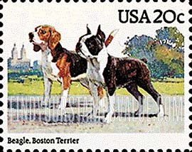 FindYourStampsValue: DOGS - Beagle and Boston terrier