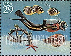 FindYourStampsValue: WONDERS OF THE SEA - Diver, Ship's Wheel