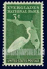 FindYourStampsValue: EVERGLADES NATIONAL PARK - Great White Heron and Map of Florida