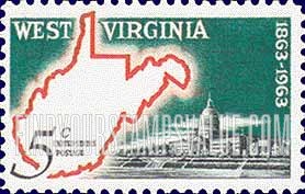 FindYourStampsValue: 100th ANNIVERSARY OF WEST VIRGINIA STATEHOOD - Map of West Virginia and State Capitol