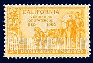 FindYourStampsValue: CALIFORNIA STATEHOOD CENTENNIAL - Gold Miner, Pioneers and S.S.Oregon