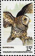 FindYourStampsValue: AMERICAN OWLS - Barred owl