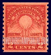 FindYourStampsValue: ELECTRIC LIGHT'S GOLDEN JUBILLEE - Edison's First Lamp, Coil Stamp