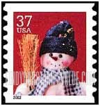 FindYourStampsValue: CHRISTMAS - Snowman with Blue Plaid Scarf, Coil Stamp