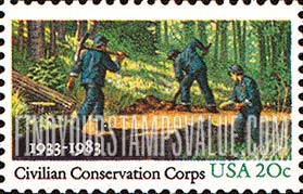FindYourStampsValue: 50th ANNIVERSARY OF CIVILIAN CONSERVATION CORPS
