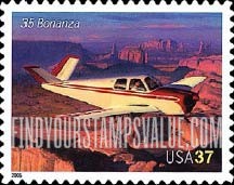 FindYourStampsValue: ADVANCES IN AVIATION - Beechcraft 35 Bonanza, Self-Adhesive stamp