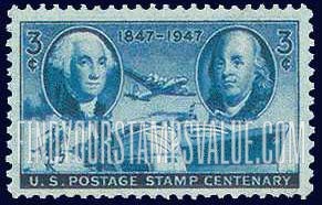 FindYourStampsValue: POSTAGE STAMP CENTENARY - Washington and Franklin, Early and Modern Mail-carrying Vehicles