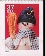 FindYourStampsValue: CHRISTMAS - Snowman with Blue Plaid Scarf, Booklet Stamp