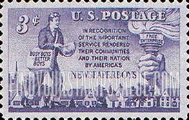 FindYourStampsValue: NEWSPAPER BOYS - Newspaper Boy, Torch and Group of Homes