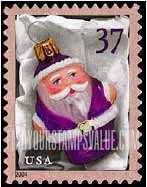 FindYourStampsValue: CHRISTMAS - Purple Santa Ornament, Self-Adhesive stamp