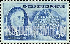 FindYourStampsValue: FRANKLIN D. ROOSEVELT - Roosevelt, Globe and Four Freedoms