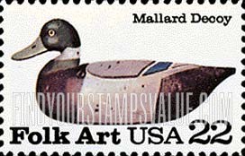 FindYourStampsValue: DUCK DECOYS, Mallard Duck - American Folk Art