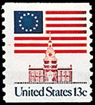 FindYourStampsValue: 13-STAR FLAG OVER INDEPENDENCE HALL, Coil Stamp