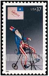 FindYourStampsValue: OLD GLORY - Uncle Sam on Bicycle with Lberty Flag, 20th Century, Self-Adhesive Booklet Stamp
