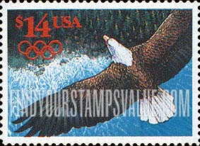 FindYourStampsValue: EAGLE AND OLYMPIC RINGS, International Express