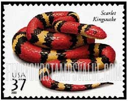 FindYourStampsValue: REPTILES AND AMPHIBIANS - Scarlet Kingsnake, Self-Adhesive stamp
