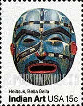 FindYourStampsValue: INDIAN MASKS, Bella Bella tribe - American Folk Art