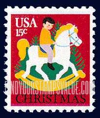 FindYourStampsValue: CHRISTMAS - Child on Hobby Horse and Christmas Tree