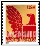 FindYourStampsValue: Colored Eagle on Gold Background, Self-Adhesive Coil Stamp