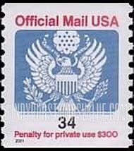 FindYourStampsValue: OFFICIAL MAIL - Great Seal, 34c, Coil Stamp