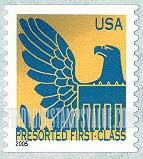 FindYourStampsValue: Colored Eagle on Gold Background, Self-Adhesive Coil Stamp