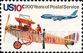 FindYourStampsValue: U.S. POSTAL SERVICE BICENTENNIAL - Early Mail Plane and Jet