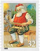 FindYourStampsValue: CHRISTMAS - Santa Claus Working on Sled, Self-Adhesive Coil Stamp