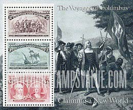 FindYourStampsValue: VOYAGES OF COLUMBUS - Claiming a new world, Souvenir sheet of 3 stamps