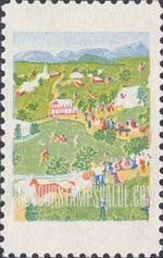 FindYourStampsValue: AMERICAN FOLKLORE - July Forth, by Gradma Moses