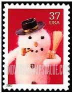 FindYourStampsValue: CHRISTMAS - Snowman with Pipe, Self-Adhesive stamp