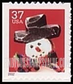FindYourStampsValue: CHRISTMAS - Snowman with Red and Green Plaid Scarf, Booklet Stamp