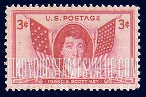 FindYourStampsValue: FRANCIS SCOTT KEY - Key and American Flags of 1814 and 1948