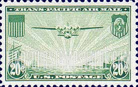 FindYourStampsValue: TRANSPACIFIC - The "China Clipper" over the Pacific, 20c
