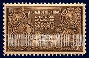 FindYourStampsValue: INDIAN CENTENNIAL - Map of Indian Territory and Seals of Five Tribes