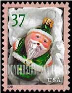 FindYourStampsValue: CHRISTMAS - Green Santa Ornament, Self-Adhesive stamp
