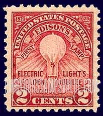 FindYourStampsValue: ELECTRIC LIGHT'S GOLDEN JUBILLEE - Edison's First Lamp