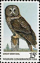 FindYourStampsValue: AMERICAN OWLS - Great gray owl
