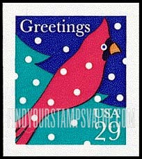 FindYourStampsValue: CHRISTMAS - Cardinal in Snow, Self-adhesive Booklet stamp