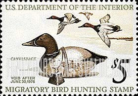FindYourStampsValue: CANVASBACK DECOY AND 3 FLYING CANVASBACKS