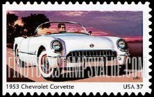 FindYourStampsValue: SPORTY CARS OF THE 1950s - 1953 Chevrolet Corvette, Self-Adhesive Booklet stamp