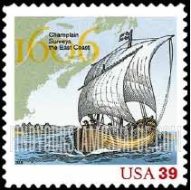 FindYourStampsValue: EXPLORATION OF EAST COAST BY SAMUEL DE CHAMPLAIN, 400TH ANNIVERSARY - Ship and Map, Self-Adhesive stamp
