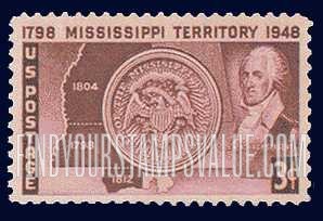FindYourStampsValue: 150th ANNIVERSARY OF MISSISSIPPI TERRITORY - Map, Seal and Gov.Winthrop Sargent