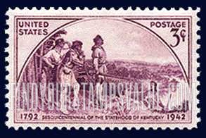 FindYourStampsValue: 150th ANNIVERSARY OF KENTUCKY STATEHOOD - Daniel Boone and Three Frontiersmen, from Mural by Gilbert White